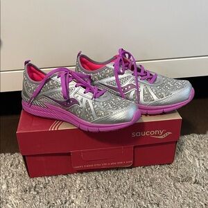 Saucony Girls Silver and Purple Sneakers